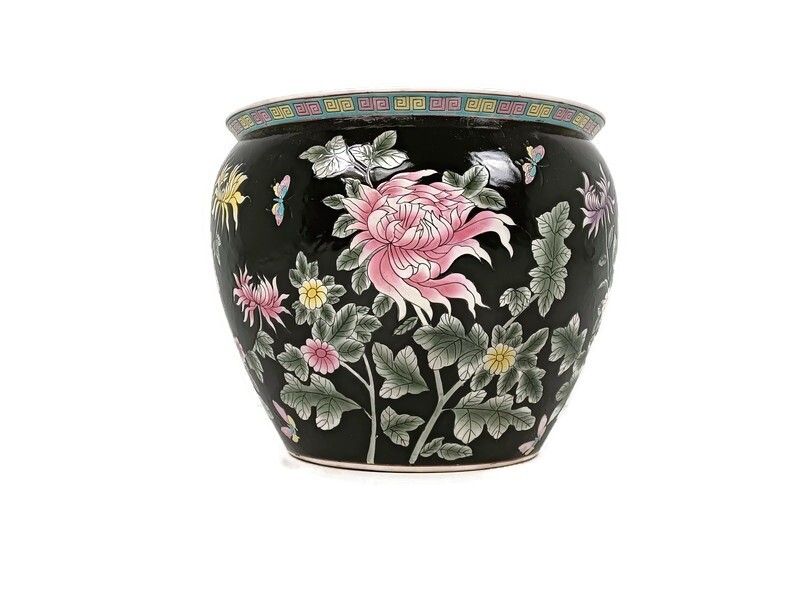 Chinese Porcelain Enamel Famille Rose Koi Fish Bowl Planter Vase Cachepot Flower