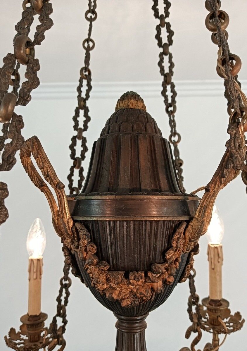Stunning Chandelier Antique Art Nouveau French Cariatides Snake Guirlandes 6 Lig photo vintage