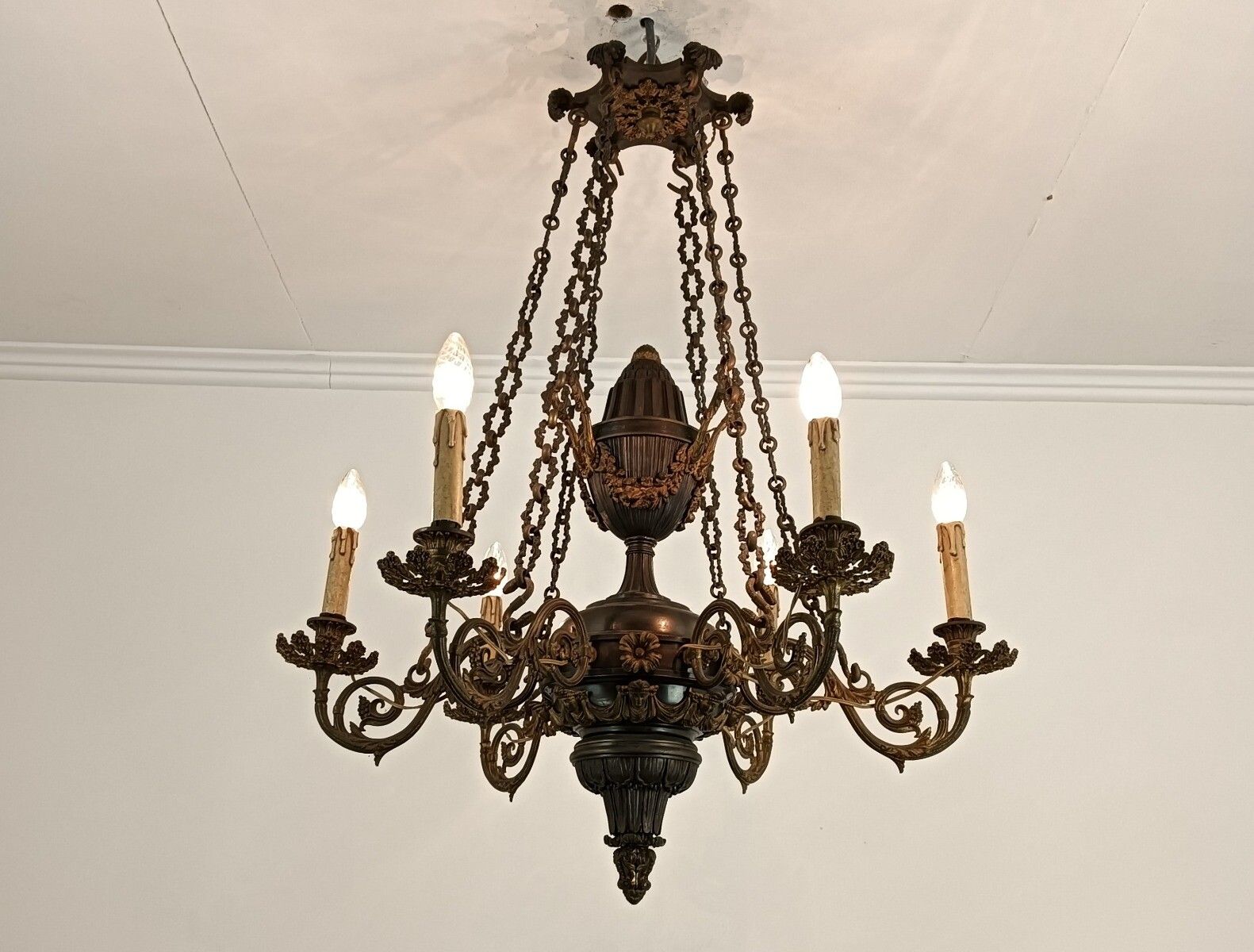 photo for sale Stunning Chandelier Antique Art Nouveau French Cariatides Snake Guirlandes 6 Lig