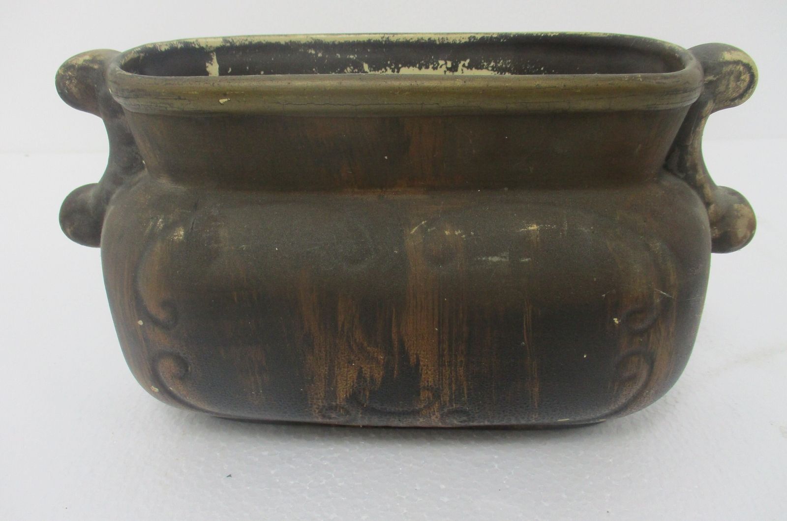 Planter Cache Pot French Pottery Faience Majolica Hand Painted Landscape Antique photo for sale