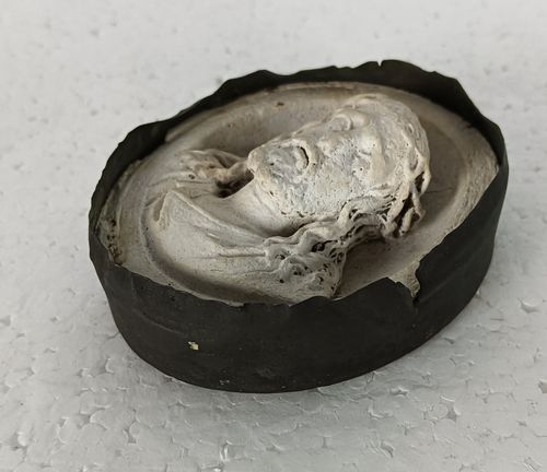 19th Century Wall Hanging Antique Meerschaum Mini Small Metal Frame Jesus Christ photo for sale