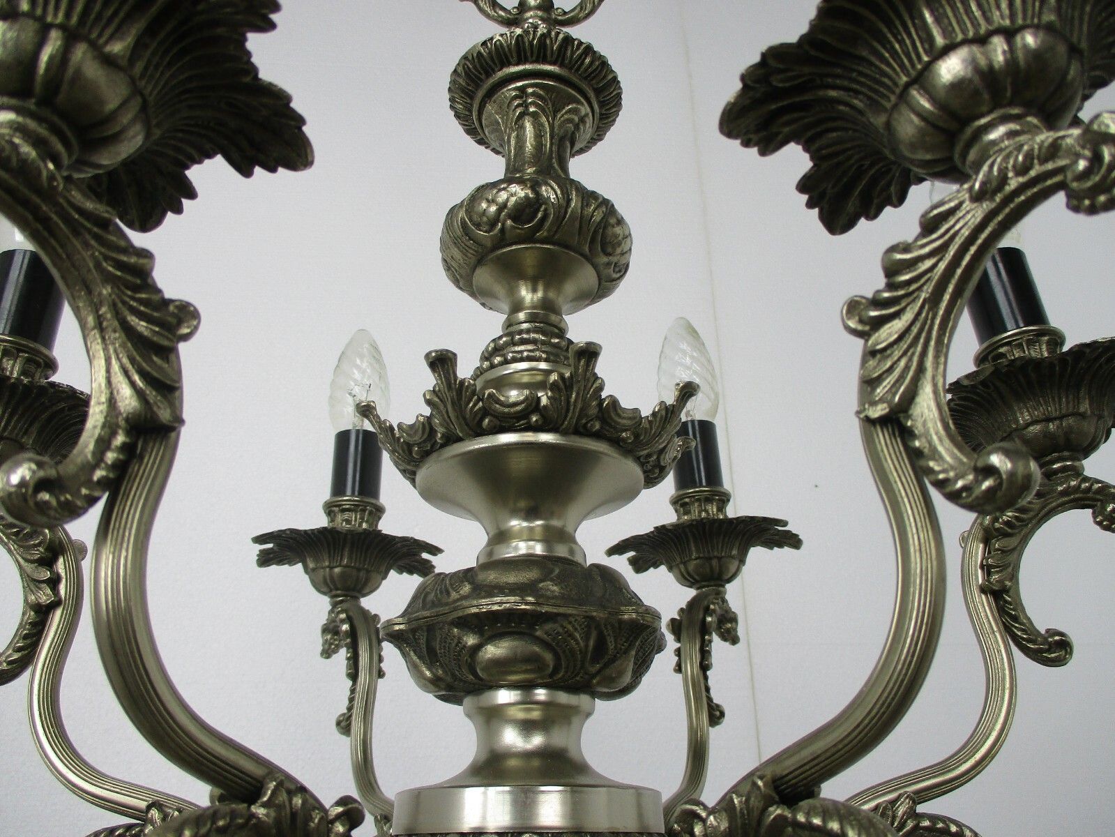 Vintage Chandelier 6 Lights Arms Ornate Spelter Hollywood Regency Silver Colored photo buy