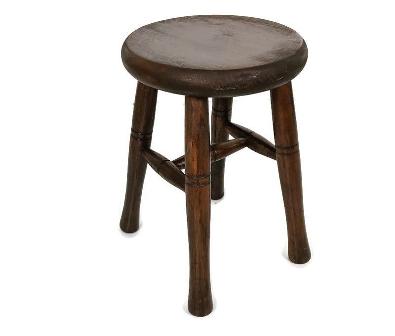 Small Antique Milking Stool Carved Wood Plant Stand Bonsai Table Barn Style