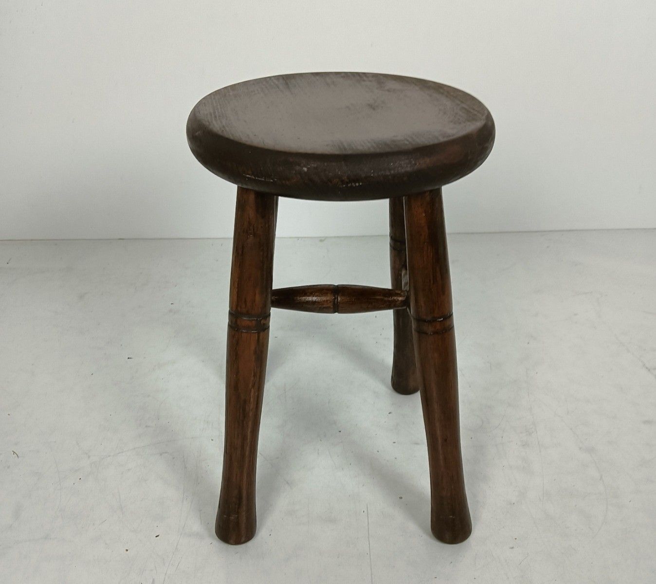 Small Antique Milking Stool Carved Wood Plant Stand Bonsai Table Barn Style photo furniture