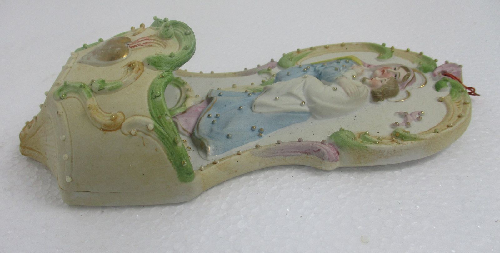 Porcelain Bisque Holy Water Font Vessel Virgin Mary And Infant Jesus Wall Hang photo Art