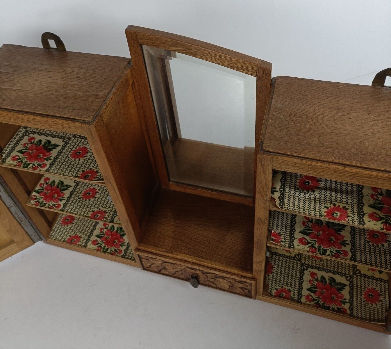 Double Antique Medicine Apothecary Kitchen Bathroom Cabinet Beveled Glass Art De photo buy