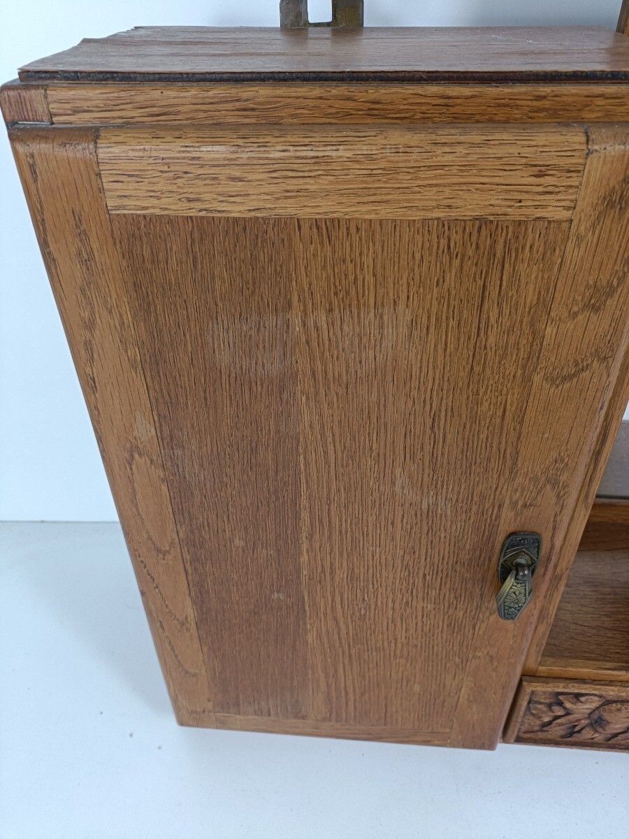 Furniture Double Antique Medicine Apothecary Kitchen Bathroom Cabinet Beveled Glass Art De photo