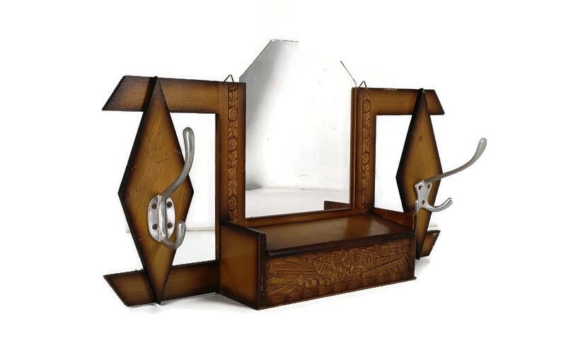 Art Deco Wall Hanging Medicine Apothecary Cabinet Coat Rack Antique Rare Funky