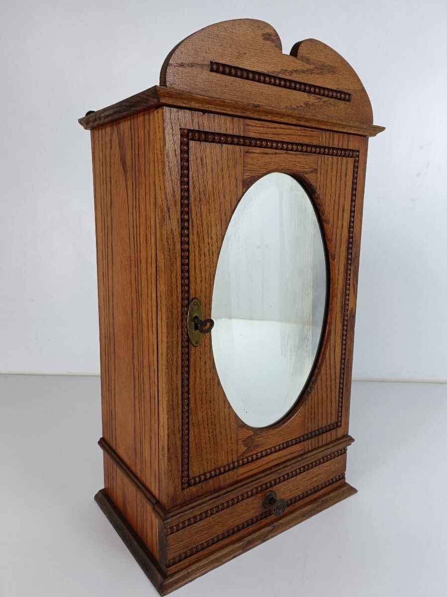 Apothecary Medicine Cabinet Vintage Hobnails Wood Beveled Glass Kitchen Bathroom photo furniture