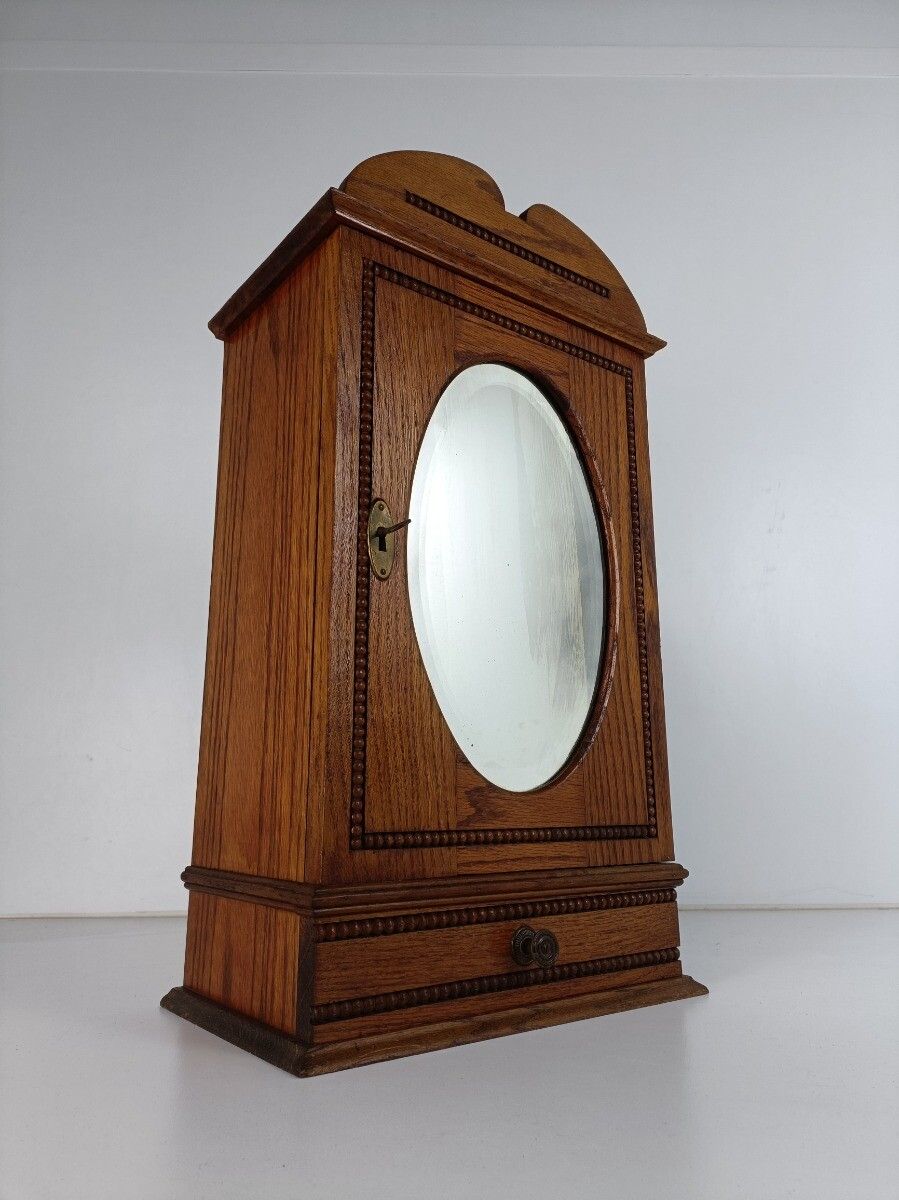Apothecary Medicine Cabinet Vintage Hobnails Wood Beveled Glass Kitchen Bathroom photo vinterior