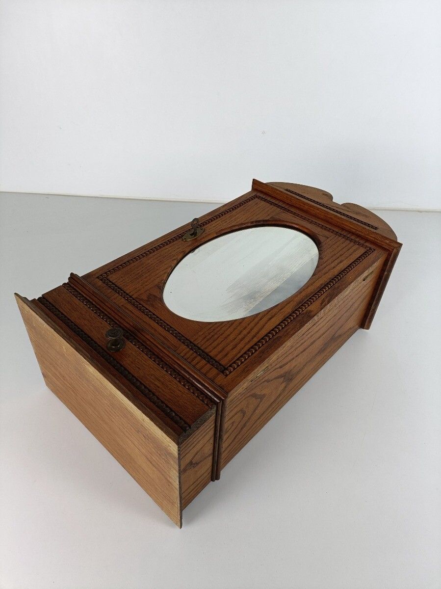 photo for sale Apothecary Medicine Cabinet Vintage Hobnails Wood Beveled Glass Kitchen Bathroom