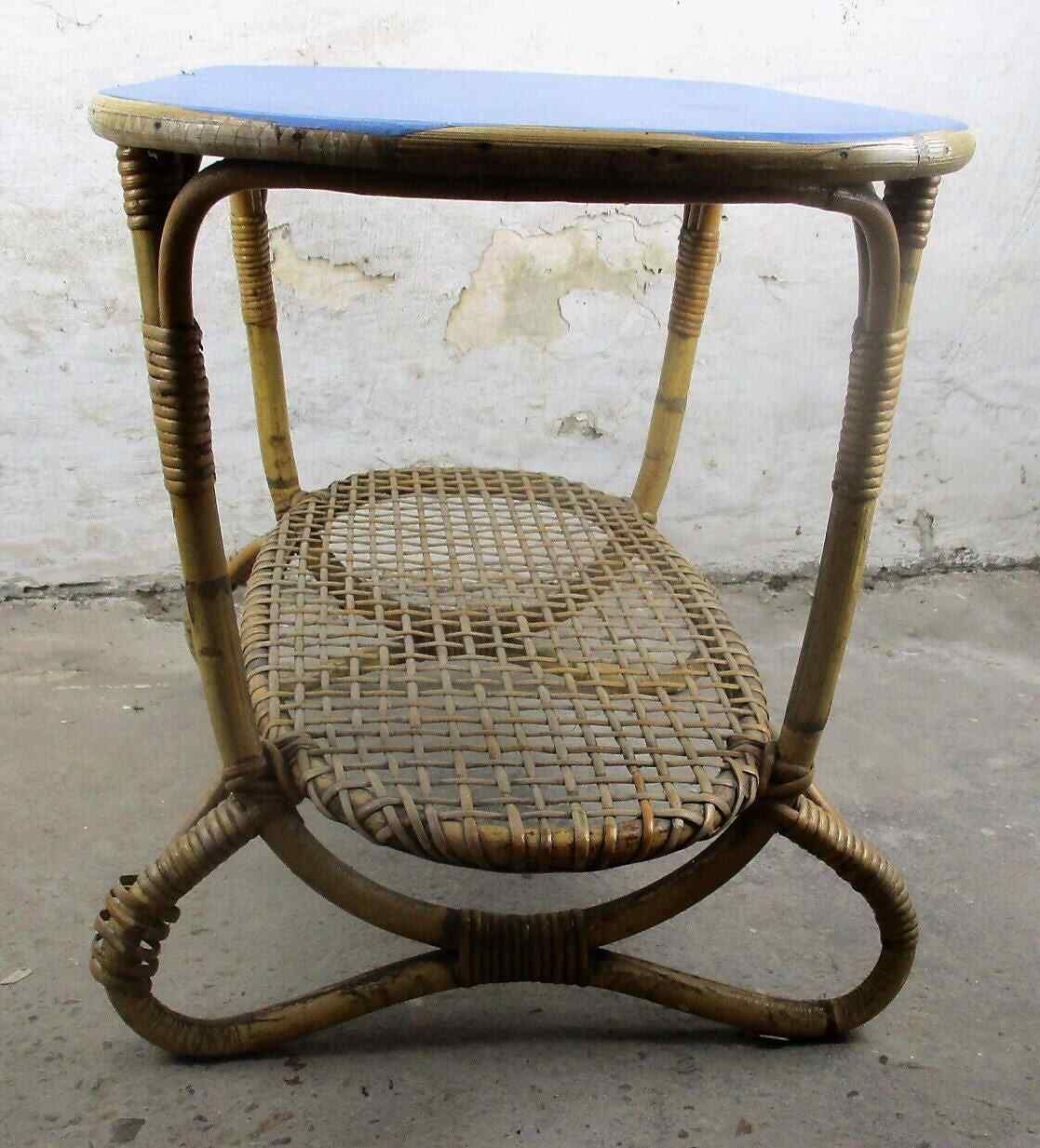 Small Vintage Coffee Table Side Occasional Table Rattan Bohemian Hobo Chic photo for sale