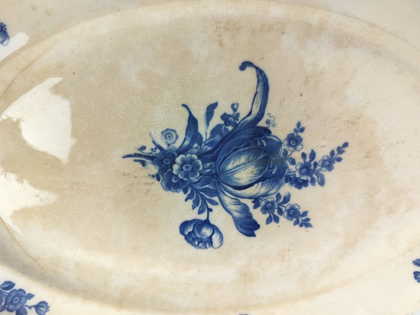 Antique 1900 Plates 3 Large Serving Dishes  Platters Boch Mettlach Rare Blue Ros photo for sale