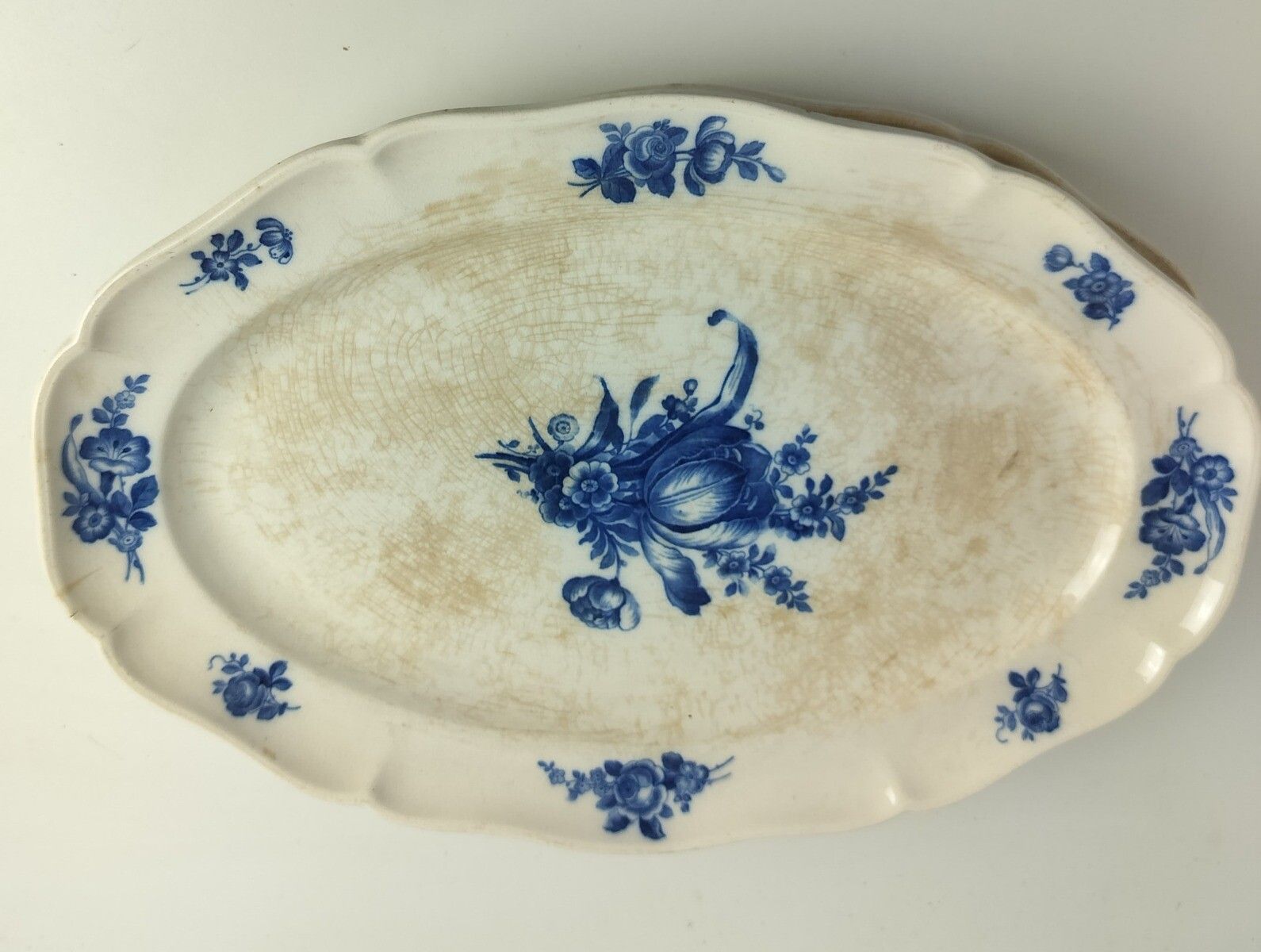 Antique 1900 Plates 3 Large Serving Dishes  Platters Boch Mettlach Rare Blue Ros photo Home Decor