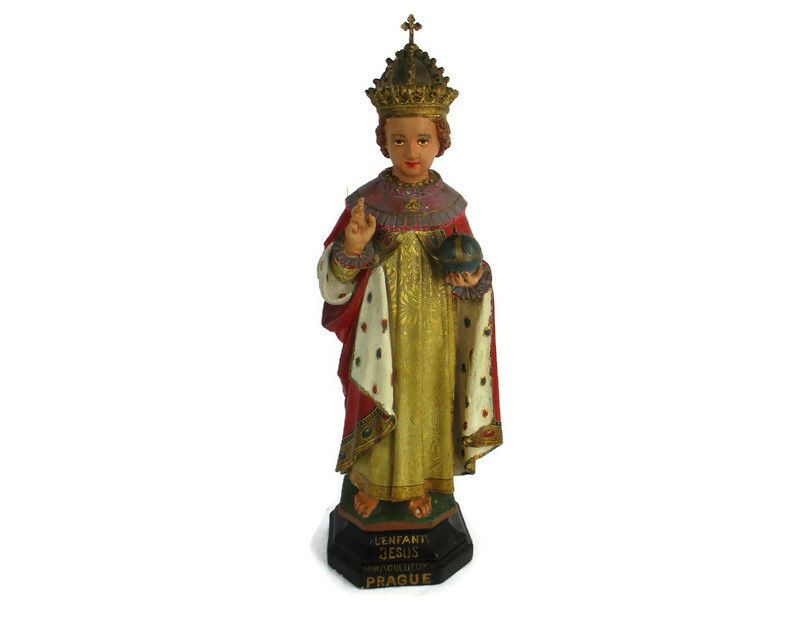 Xl Statue Infant Of Prague Infant Jesus Santo Nino Plaster Chapel Antique 1900
