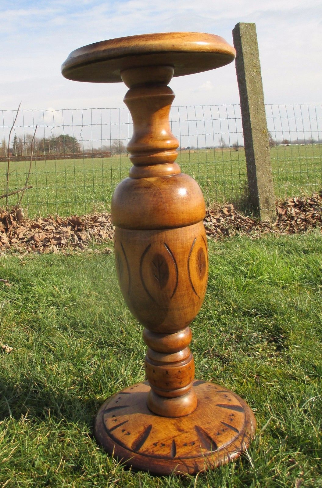 Gorgeous Ornate Carved Wood Pedestal Table Plant Stand Side Table 25.78" photo 223.0