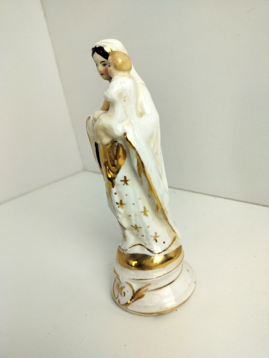 Antique 1900 Vieux Paris Porcelain Bisque Statue Virgin Mary Madonna With Infant photo for sale