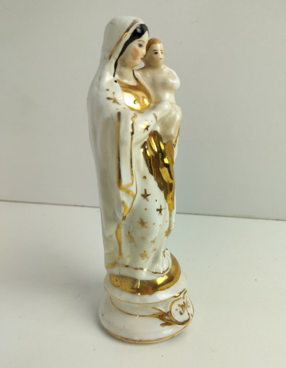 Antique 1900 Vieux Paris Porcelain Bisque Statue Virgin Mary Madonna With Infant photo 110.0
