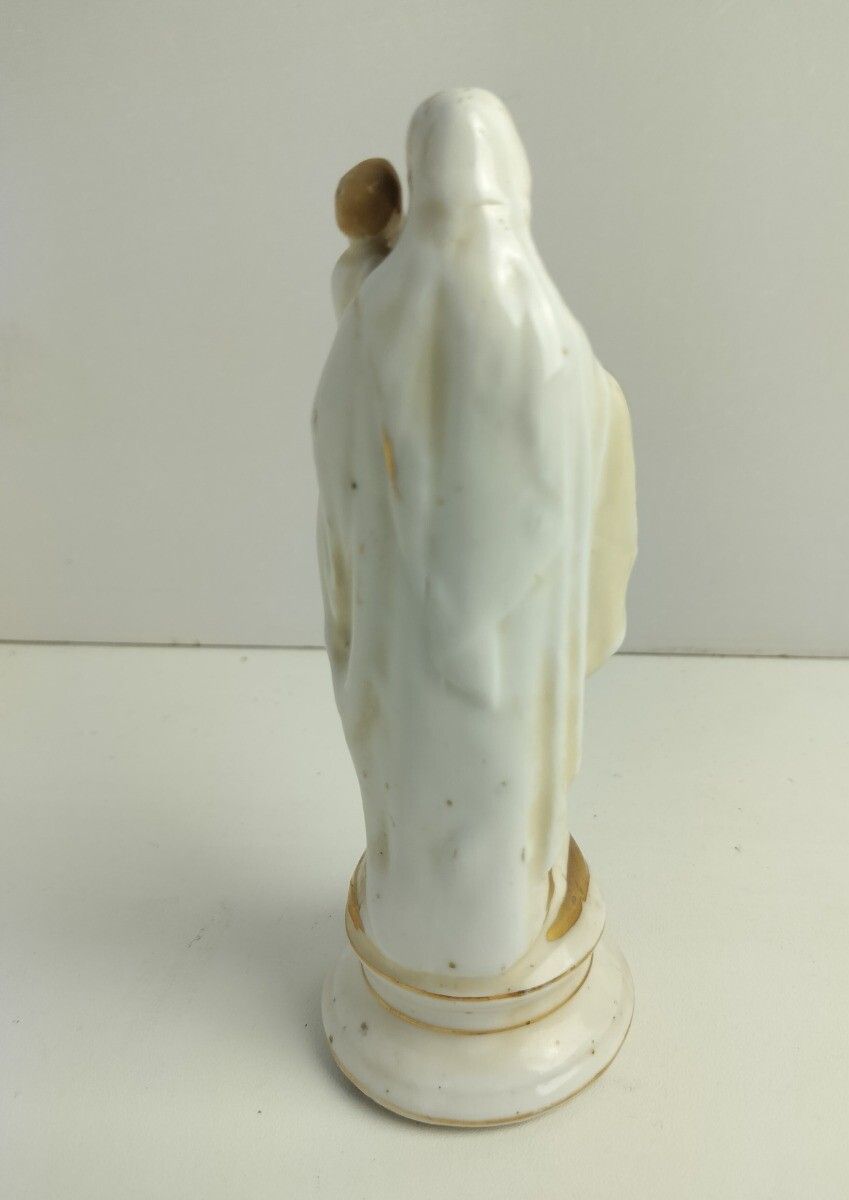 Antique 1900 Vieux Paris Porcelain Bisque Statue Virgin Mary Madonna With Infant photo vinterior