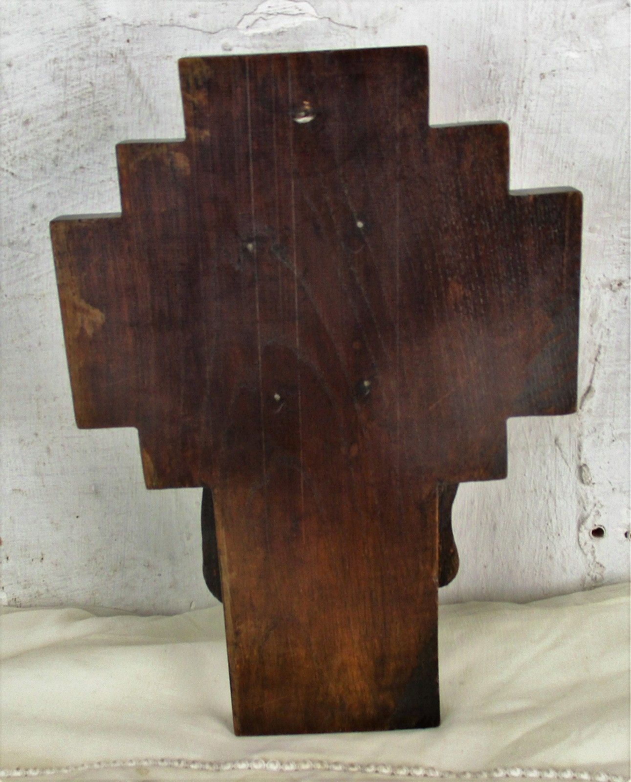 Gorgeous Hand Carved Wood Art Jesus Christ Head Of Thorns Sculpture Crucifix Oak photo vintage