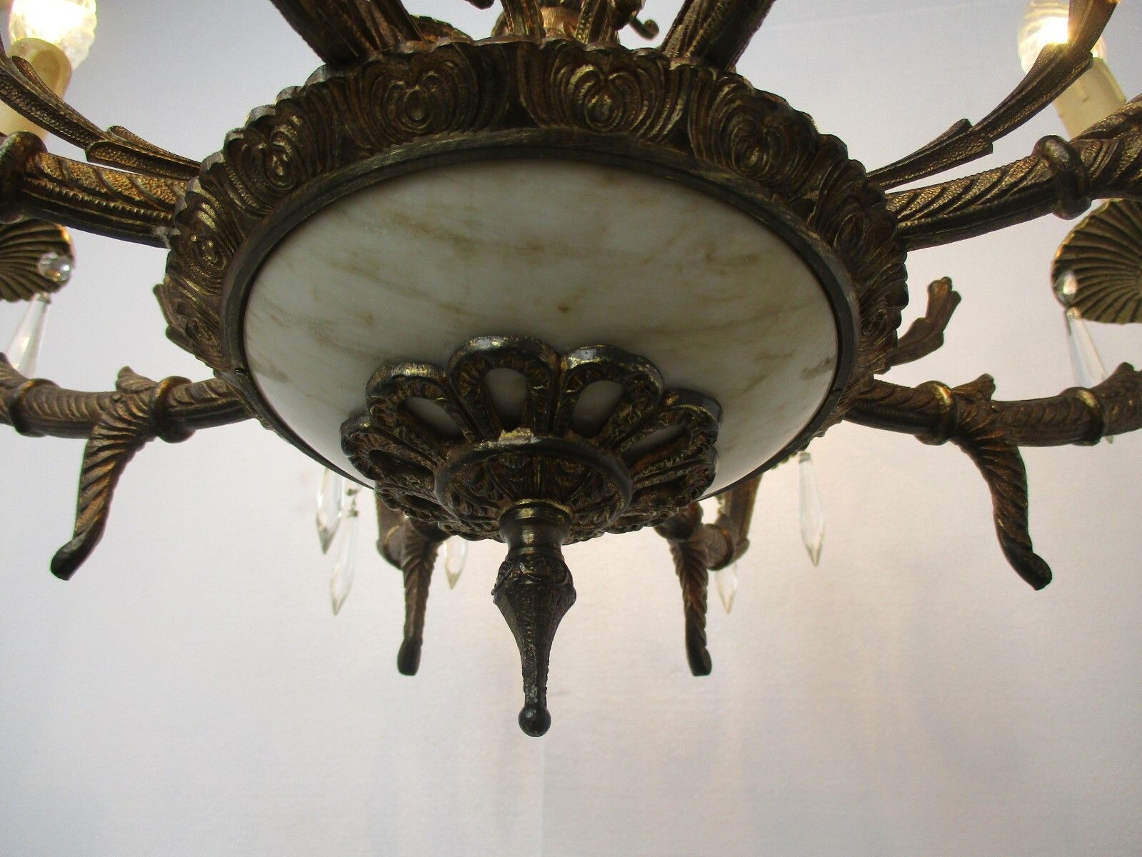 photo furniture Impressive Chandelier Bronze Marble 8 Lights Arm Ornate Prisms Hollywood Regency