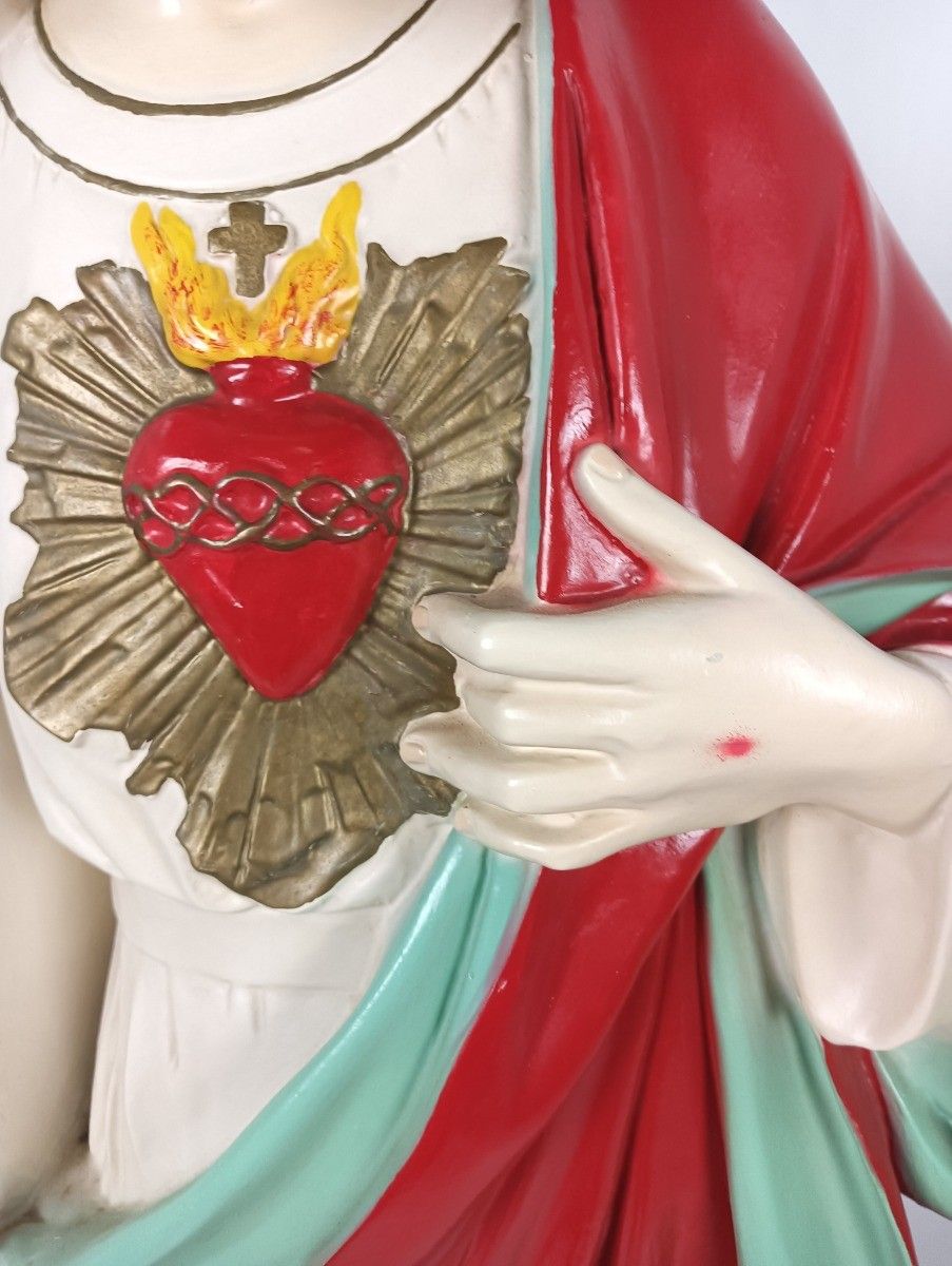 Xl Statue Holy Heart Jesus Christ Polychrome Hard Plastic Resin Outdoor Vintage photo 283.0
