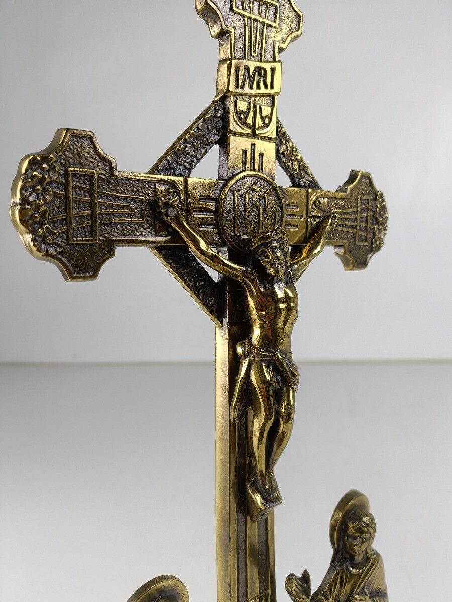 photo furniture Standing Crucifix Spelter Cross Crucifixion Jesus Christ Golgotha Calvary Vintag