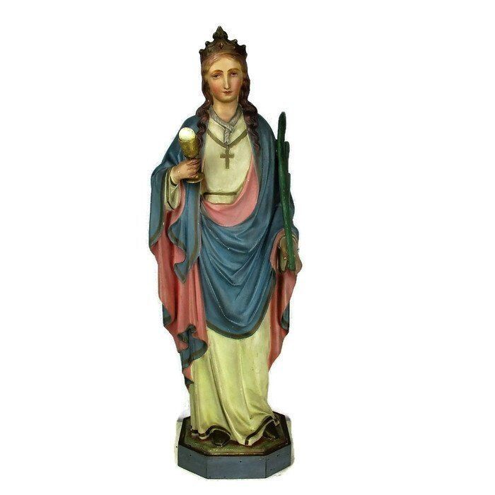 Xl Church Chapel Antique Plaster Statue Saint Barabara Great Martyr Holy Helpe