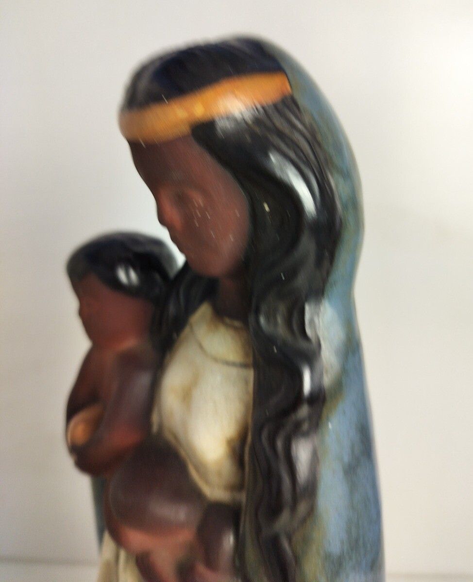 French Majolica Pottery Faience Statue Glazed Polychrome Madonna Virgin Mary Inf photo buy
