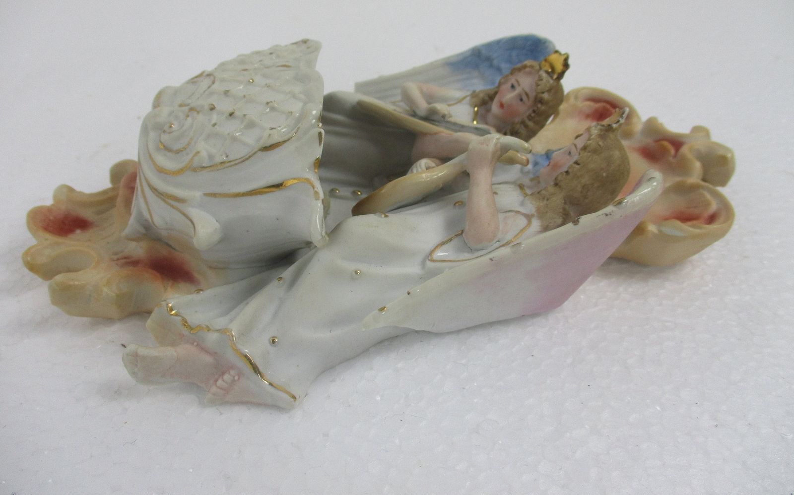 French Holy Water Font Vessel Infant Angels Playing Music Bisque Htf Lovely photo Home Decor