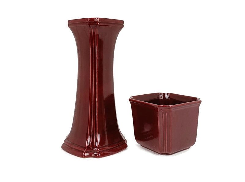 Vintage Planter Plus Pedestal Ceramic Pottery West Germany 1960 Scheurig Red Bea