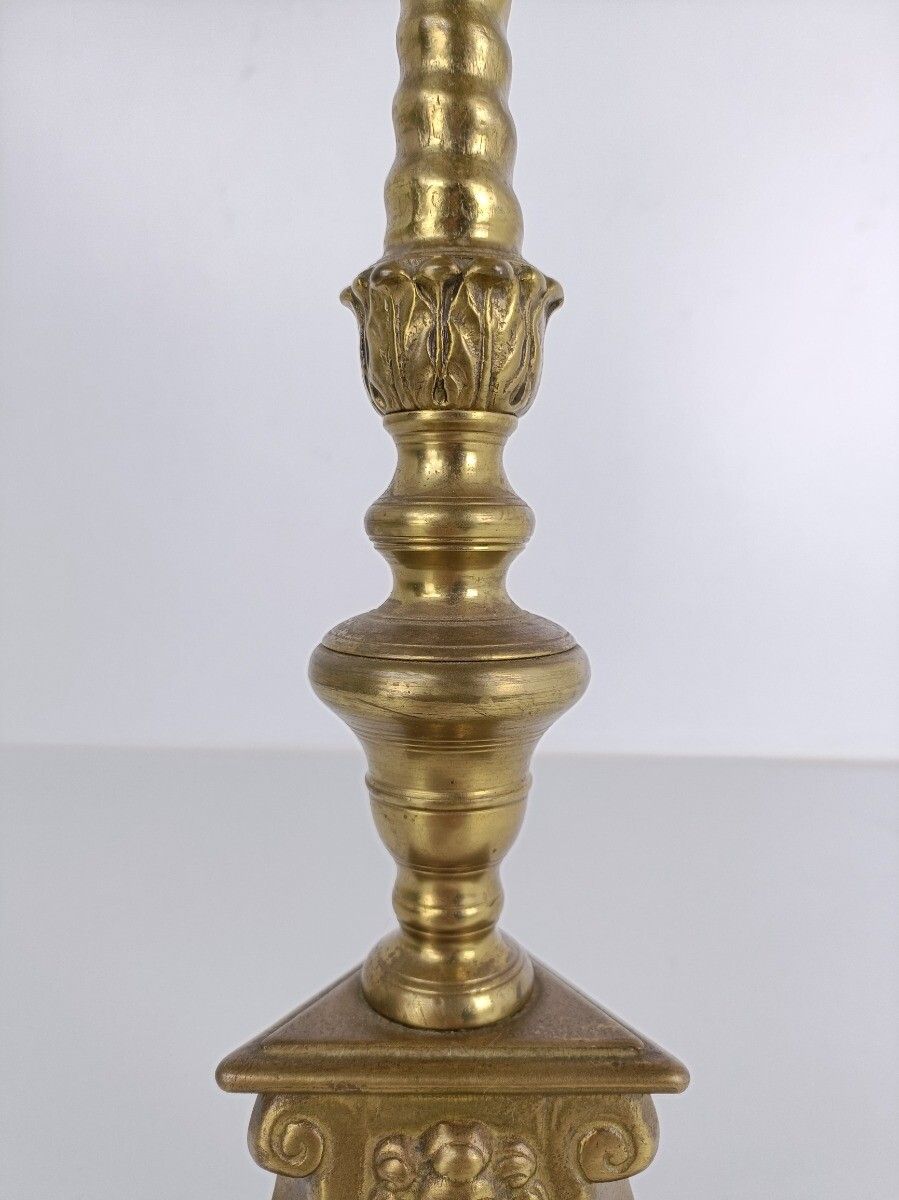 Large Antique Candle Holder Candlestick Church Altar Twisted Stem Monastery Bras photo vinterior