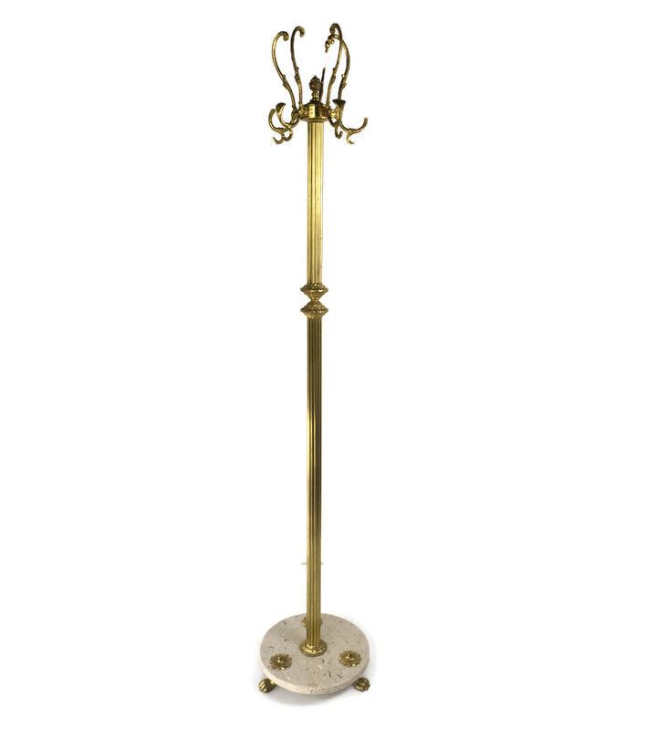 Mid Century Modern Cast Brass Hall Tree Coat Hat Rack Marble Base Eyecatcher Lio