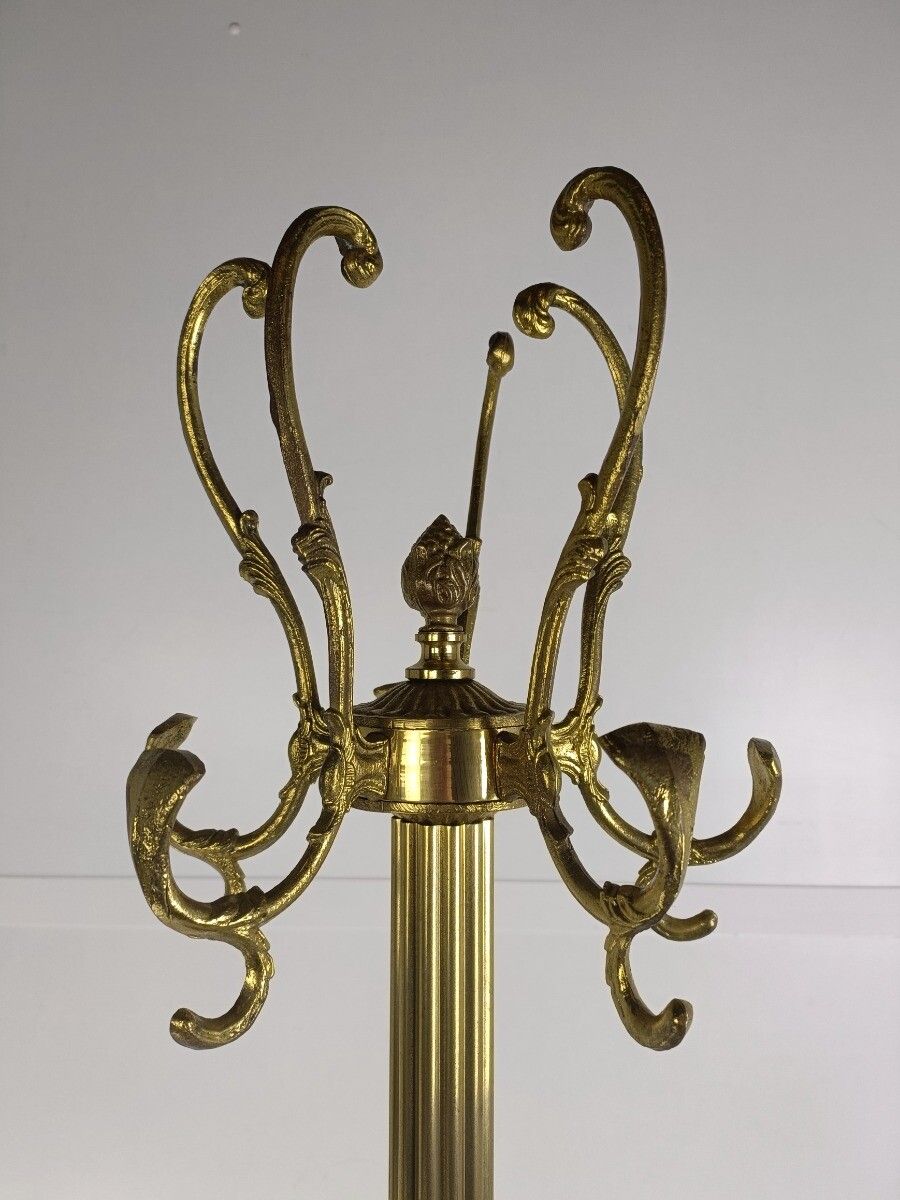 Mid Century Modern Cast Brass Hall Tree Coat Hat Rack Marble Base Eyecatcher Lio photo 687.0