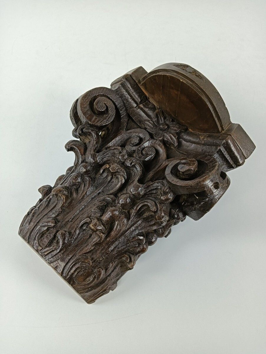 Antique Ornate Hand Carved Wood Wooden Wall Hanging Console Shelf Corbel 18th C photo for sale