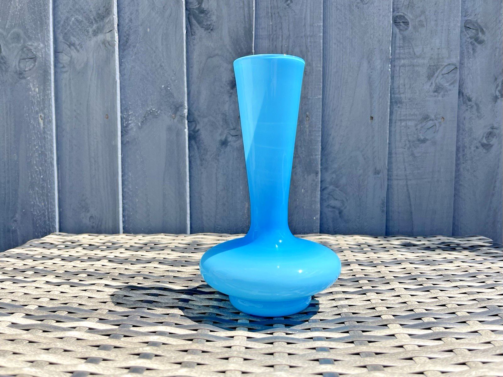 Space Age Sky Blue Italian Empoli Cased Glass Vase 70's Mid Century Scandi Style photo 55.0
