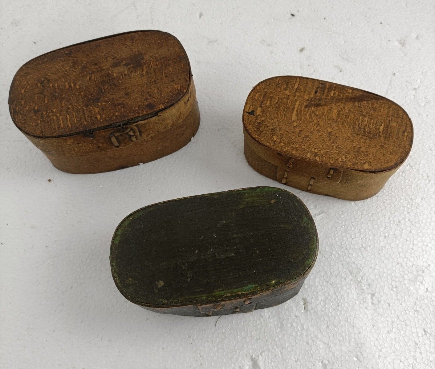 Set Of Three Small Antique  Wooden Cheese Boxes  Bent Wood Primitive Htf Art Nou photo buy