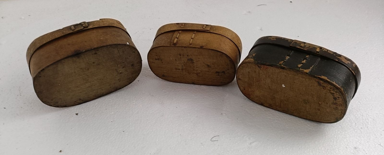 Set Of Three Small Antique  Wooden Cheese Boxes  Bent Wood Primitive Htf Art Nou photo vintage