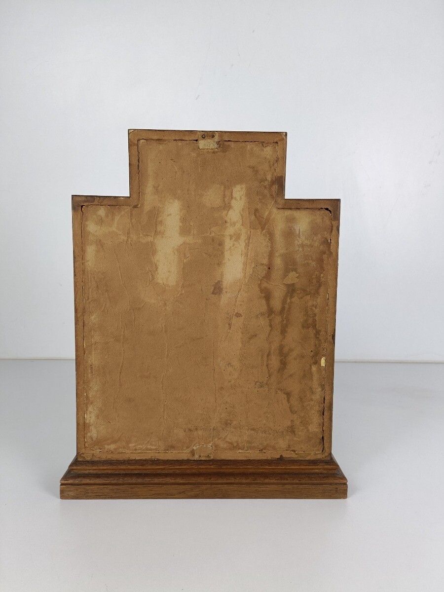 photo for sale Triptych Handmade Hand Carved Travel Icon France Plaster Text Oak Holy Family Wo