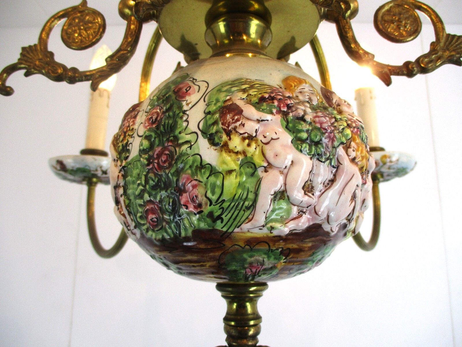 Capodimonte Style Chandelier 6 Arm Italian Porcelain Gorgeous Putti Figurines photo furniture