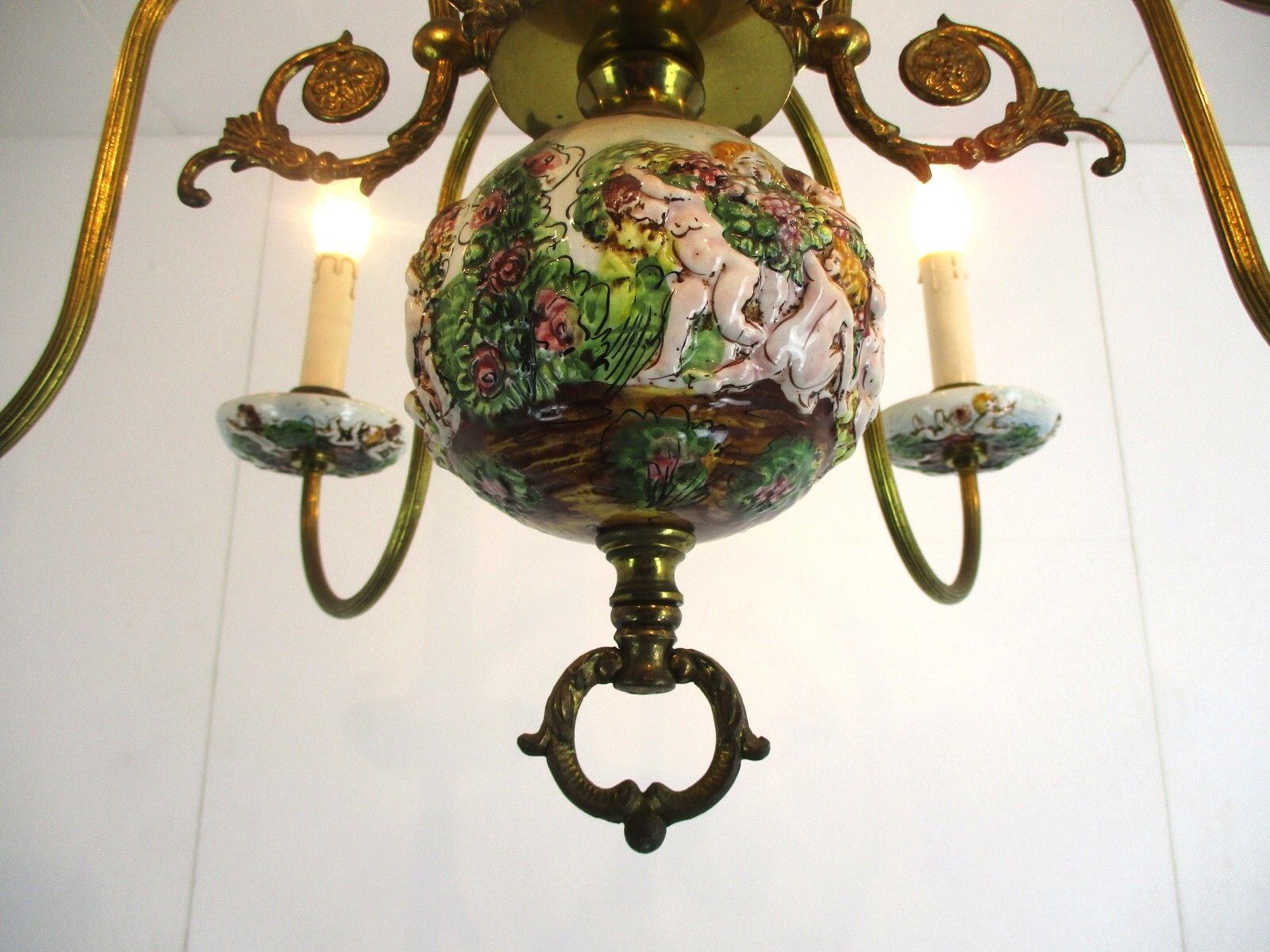 Capodimonte Style Chandelier 6 Arm Italian Porcelain Gorgeous Putti Figurines photo Lighting