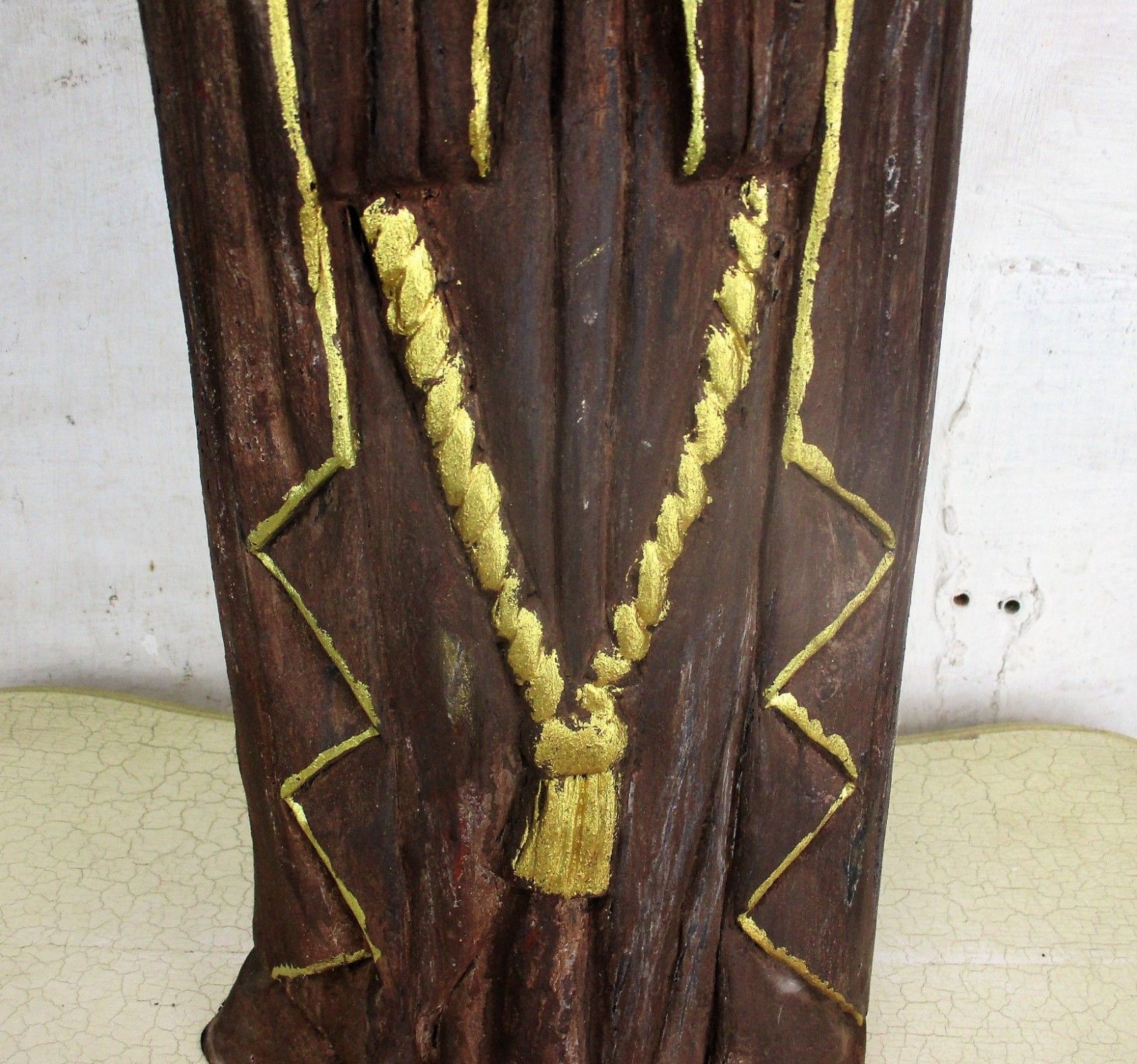 Large Hand Carved Wooden Statue Woman Nun Saint Praying Gold Touches Folk Art photo for sale