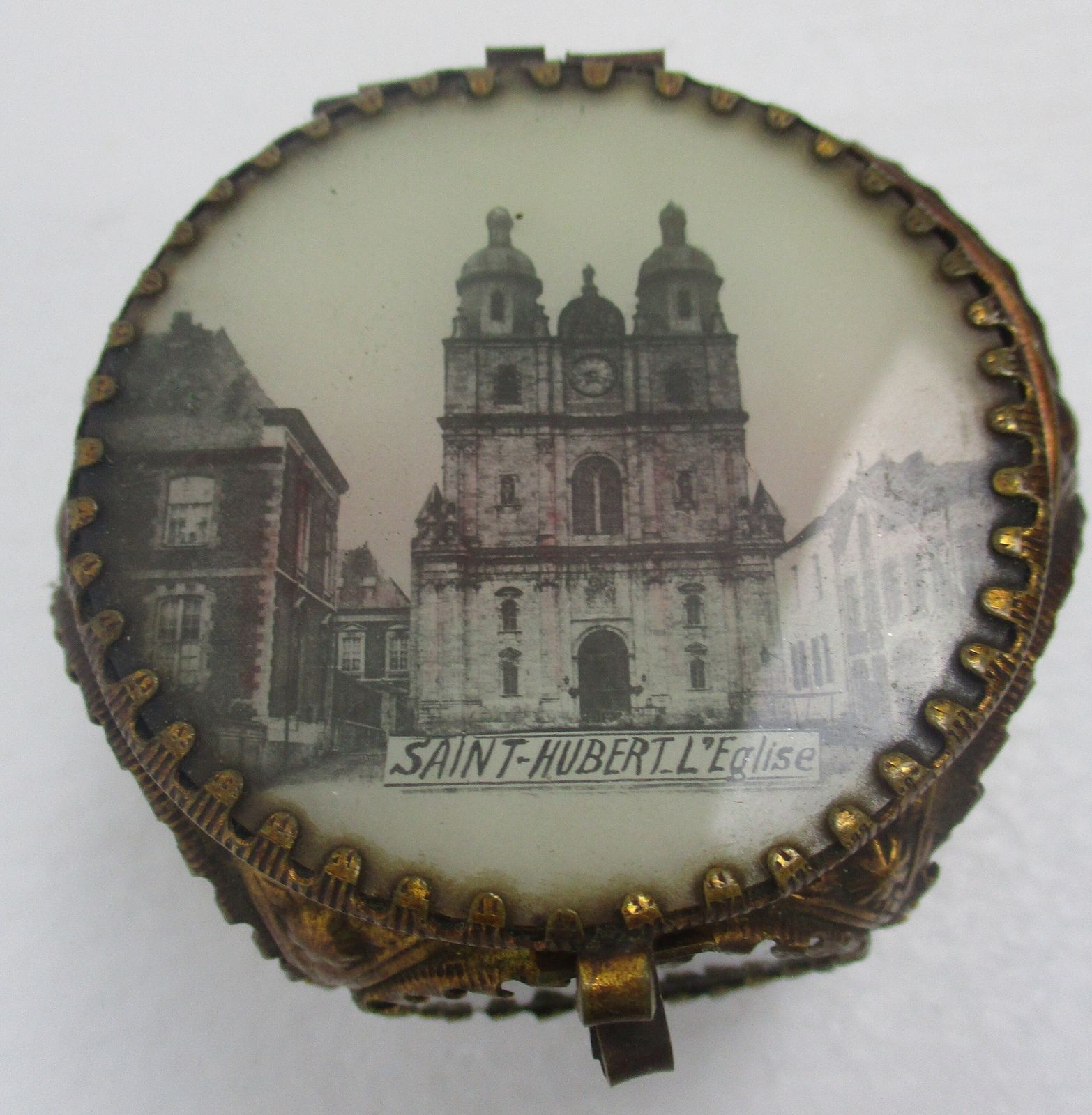 Brass Ornate  Glass Relic Jewelry Box Gorgeous Saint Hubert Church photo furniture