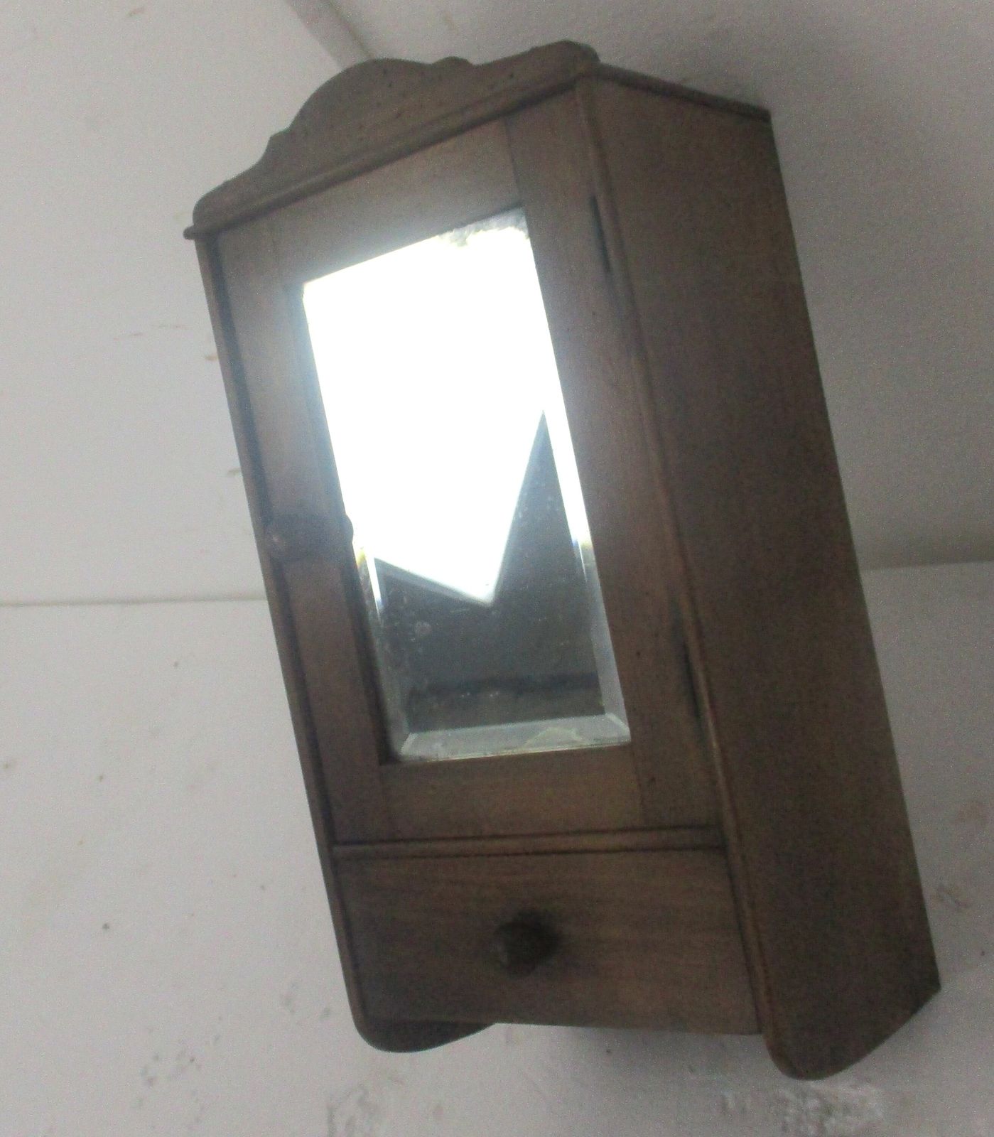 photo furniture Small Kitchen Medicine Apothecary Bathroom Cabinet Carved Wood Beveled Glass Lov