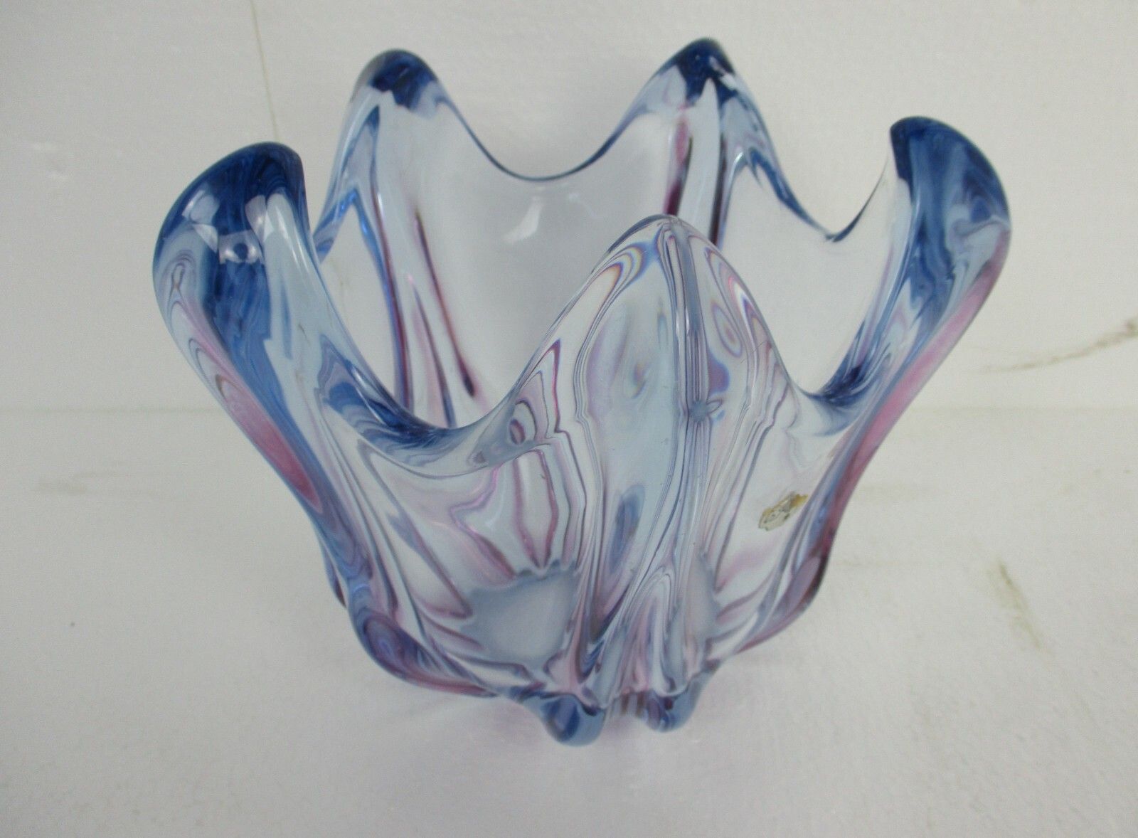 Italian Cranberry Blue Bowl Dish Centerpiece Murano Seguso Art Glass Modernist photo Home Decor