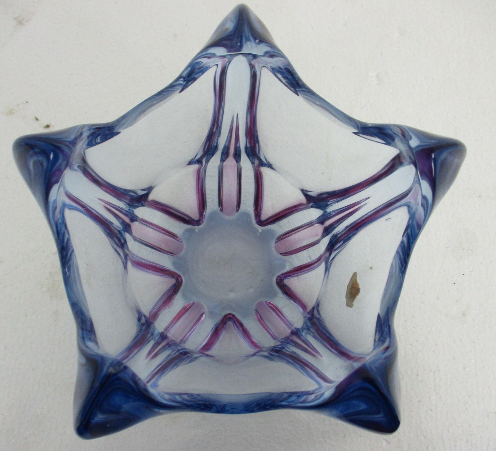 Italian Cranberry Blue Bowl Dish Centerpiece Murano Seguso Art Glass Modernist photo vintage