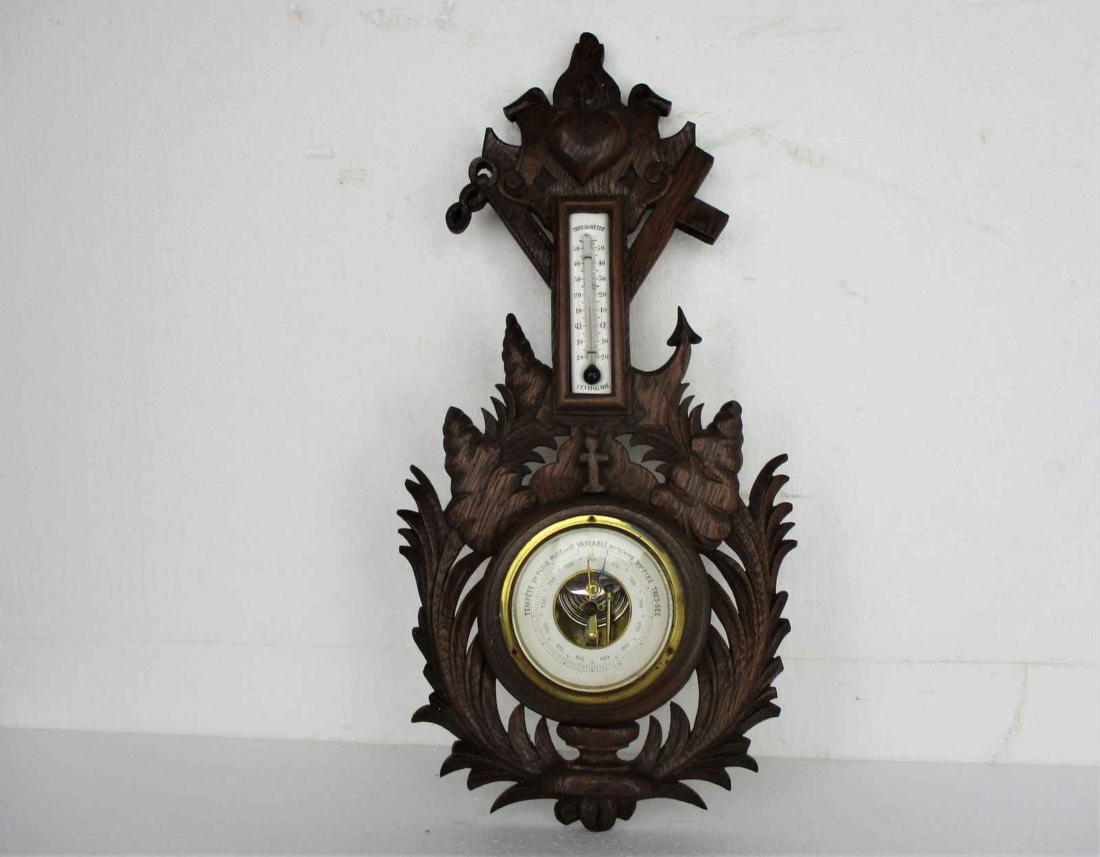 Hand Carved Wood Barometer Thermometer Weather Station French photo furniture