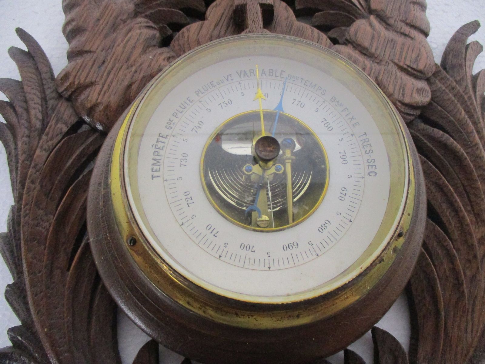 Hand Carved Wood Barometer Thermometer Weather Station French photo buy