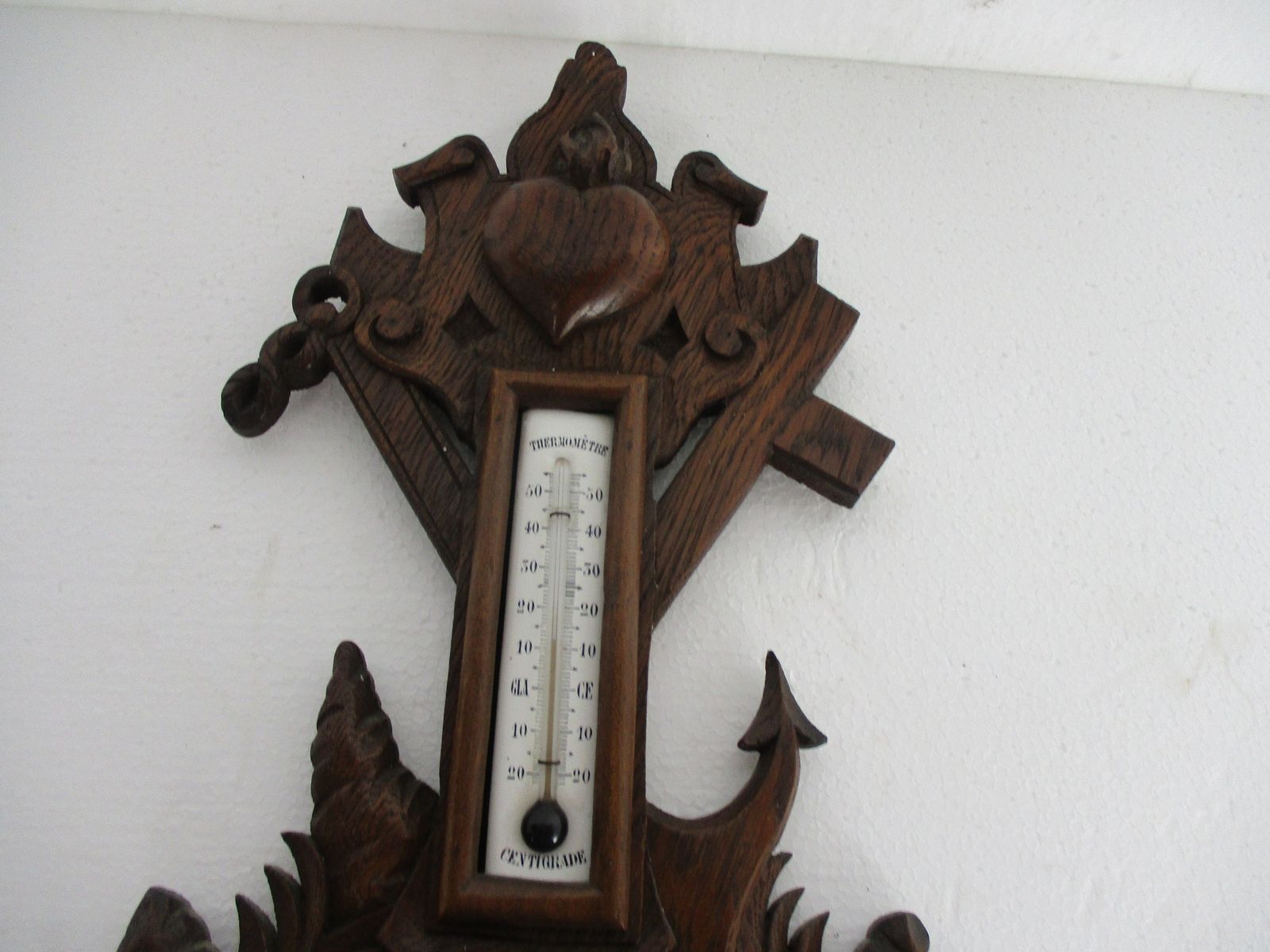 photo for sale Hand Carved Wood Barometer Thermometer Weather Station French