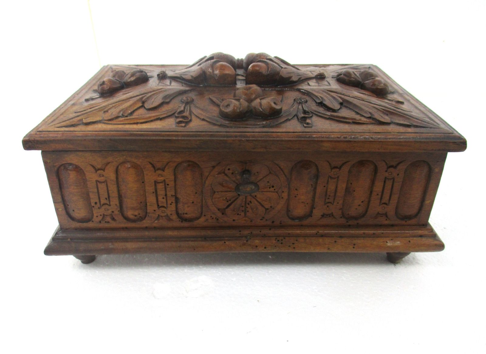 Hand Carved Wooden Trinket  Box Ornate Antique Breton Large High Relief Stunning photo furniture